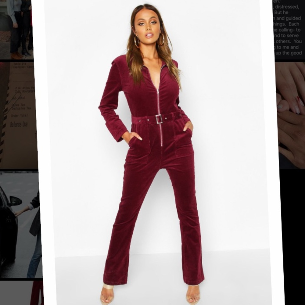 Zip Through Slim Fit Cord Flare Jumpsuit
